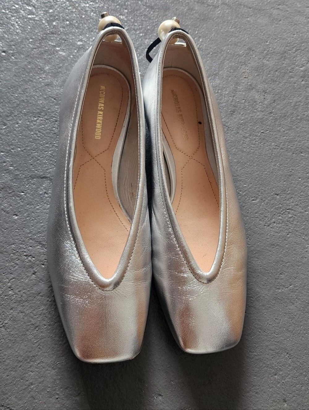 Nicholas Kirkwood Metallic Silver Casati Pearl Ballet Flats 37.5 Luxury Designer